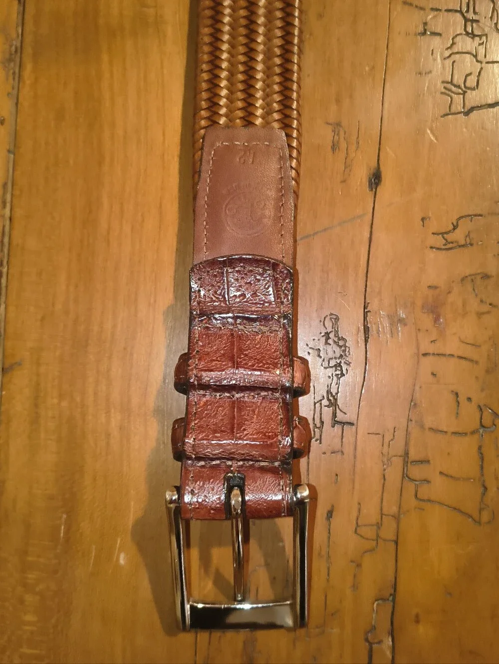Torino Caiman Alligator Leather Woven Belt Brown Size 40*